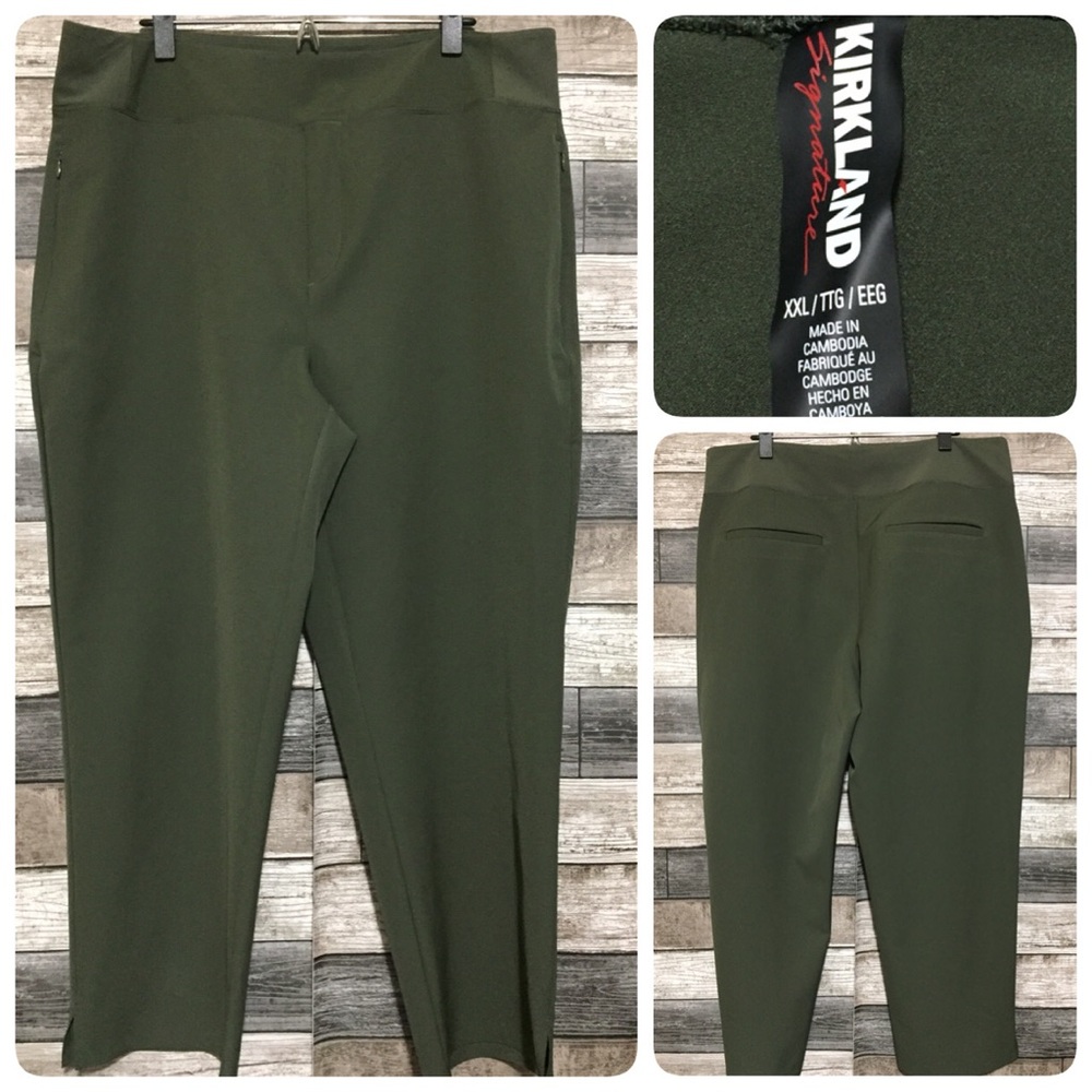 Kirkland Signature Ankle Pant Pull On Women’s XXL Green Stretch Hiking Slit Hem